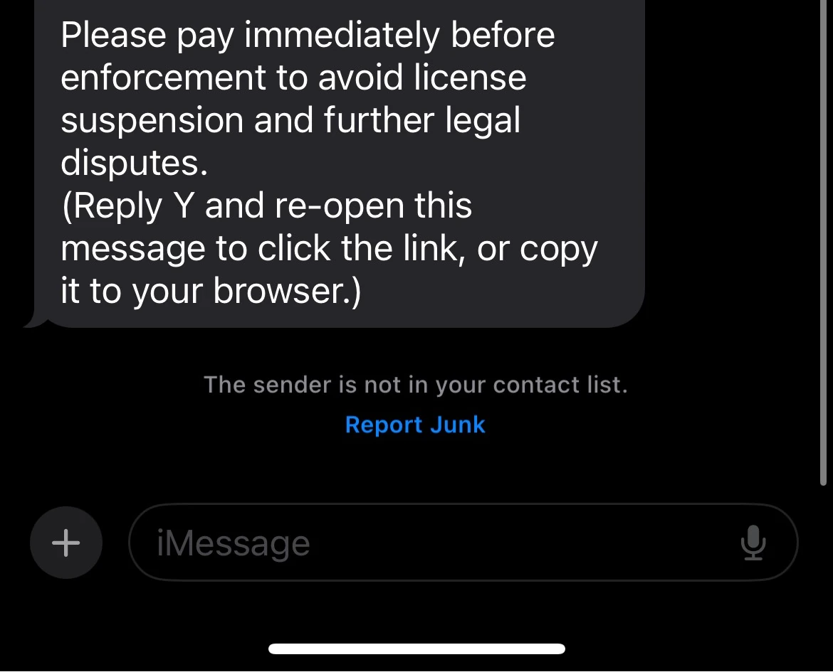 DMV Scam Test Message